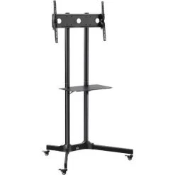 HOMCOM Support TV Sur Roulettes Meuble TV Roulant Pour écran 32-65 Pouces Hauteur Et Angle Réglable Charge Max. 50 Kg Châssis Acier Noir