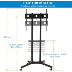 HOMCOM Support TV Sur Roulettes Meuble TV Roulant Pour écran 32-65 Pouces Hauteur Et Angle Réglable Charge Max. 50 Kg Châssis Acier Noir 10 HOMCOM Support TV Sur Roulettes Meuble TV Roulant Pour écran 32-65 Pouces Hauteur Et Angle Réglable Charge Max. 50 Kg Châssis Acier Noir -France HOMCOM Soldes 2022 42169121 4