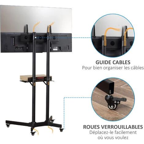 HOMCOM Support TV Sur Roulettes Meuble TV Roulant Pour écran 32-65 Pouces Hauteur Et Angle Réglable Charge Max. 50 Kg Châssis Acier Noir 7 HOMCOM Support TV Sur Roulettes Meuble TV Roulant Pour écran 32-65 Pouces Hauteur Et Angle Réglable Charge Max. 50 Kg Châssis Acier Noir – Image 5
