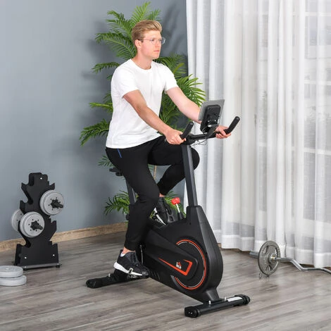HOMCOM Vélo De Biking Vélo D'appartement Résistance Magnétique Selle Réglable 2 Roulettes De Déplacement écran LCD Acier Rouge Noir 4 HOMCOM Vélo De Biking Vélo D'appartement Résistance Magnétique Selle Réglable 2 Roulettes De Déplacement écran LCD Acier Rouge Noir – Image 2