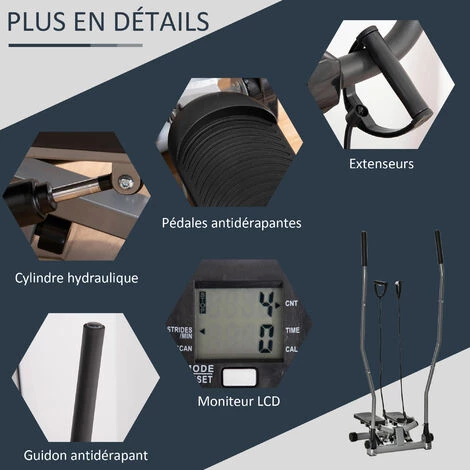 HOMCOM Stepper Avec Guidon Extenseurs écran LCD Multifonction Acier ABS Gris Noir 7 HOMCOM Stepper Avec Guidon Extenseurs écran LCD Multifonction Acier ABS Gris Noir – Image 5