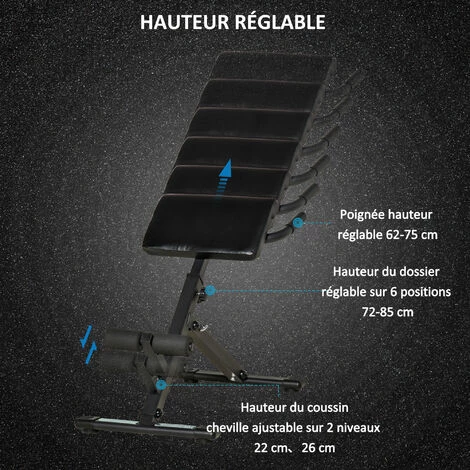 HOMCOM Banc De Musculation Pliable Chaise Romaine Multifonctionnelle Appareil De Fitness Et Musculation Pour Dos Abdominaux Hauteur Réglable Hyper Extension Acier PU 100 X 57 X 72-85 Cm Noir - Noir 6 HOMCOM Banc De Musculation Pliable Chaise Romaine Multifonctionnelle Appareil De Fitness Et Musculation Pour Dos Abdominaux Hauteur Réglable Hyper Extension Acier PU 100 X 57 X 72-85 Cm Noir - Noir – Image 4