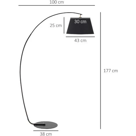 HOMCOM Lampadaire Arc - Lampadaire Arceau Courbé Design Néo-rétro - Pied Corps Métal, Abat-jour Polyester Coton Noir 5 HOMCOM Lampadaire Arc - Lampadaire Arceau Courbé Design Néo-rétro - Pied Corps Métal, Abat-jour Polyester Coton Noir – Image 3