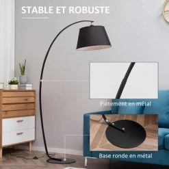HOMCOM Lampadaire Arc - Lampadaire Arceau Courbé Design Néo-rétro - Pied Corps Métal, Abat-jour Polyester Coton Noir 10 HOMCOM Lampadaire Arc - Lampadaire Arceau Courbé Design Néo-rétro - Pied Corps Métal, Abat-jour Polyester Coton Noir -France HOMCOM Soldes 2022 42169138 4