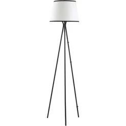 HOMCOM Lampadaire Trépied Design Contemporain 40 W Max. 170H Cm Métal Polyester Coton Noir Blanc - Noir
