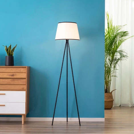 HOMCOM Lampadaire Trépied Design Contemporain 40 W Max. 170H Cm Métal Polyester Coton Noir Blanc - Noir 4 HOMCOM Lampadaire Trépied Design Contemporain 40 W Max. 170H Cm Métal Polyester Coton Noir Blanc - Noir – Image 2