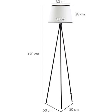 HOMCOM Lampadaire Trépied Design Contemporain 40 W Max. 170H Cm Métal Polyester Coton Noir Blanc - Noir 5 HOMCOM Lampadaire Trépied Design Contemporain 40 W Max. 170H Cm Métal Polyester Coton Noir Blanc - Noir – Image 3