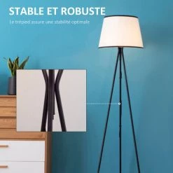 HOMCOM Lampadaire Trépied Design Contemporain 40 W Max. 170H Cm Métal Polyester Coton Noir Blanc - Noir 11 HOMCOM Lampadaire Trépied Design Contemporain 40 W Max. 170H Cm Métal Polyester Coton Noir Blanc - Noir -France HOMCOM Soldes 2022 42169139 5
