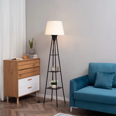 HOMCOM Lampadaire Design Contemporain 3 étagères Intégrées 40 W 173H Cm Métal Noir Polyester Coton Crème - Crème 6 HOMCOM Lampadaire Design Contemporain 3 étagères Intégrées 40 W 173H Cm Métal Noir Polyester Coton Crème - Crème – Image 4