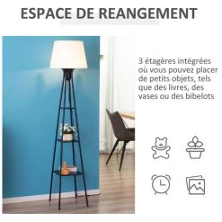 HOMCOM Lampadaire Design Contemporain 3 étagères Intégrées 40 W 173H Cm Métal Noir Polyester Coton Crème - Crème 11 HOMCOM Lampadaire Design Contemporain 3 étagères Intégrées 40 W 173H Cm Métal Noir Polyester Coton Crème - Crème -France HOMCOM Soldes 2022 42169141 5
