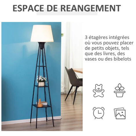 HOMCOM Lampadaire Design Contemporain 3 étagères Intégrées 40 W 173H Cm Métal Noir Polyester Coton Crème - Crème 7 HOMCOM Lampadaire Design Contemporain 3 étagères Intégrées 40 W 173H Cm Métal Noir Polyester Coton Crème - Crème – Image 5