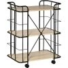 HOMCOM Chariot De Service Desserte Vintage Style Industriel 3 étagères Métal Noir MDF Aspect Bois Chêne Clair - Beige -France HOMCOM Soldes 2022 42224764 1