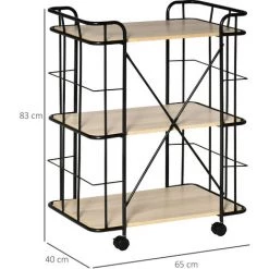 HOMCOM Chariot De Service Desserte Vintage Style Industriel 3 étagères Métal Noir MDF Aspect Bois Chêne Clair - Beige 9 HOMCOM Chariot De Service Desserte Vintage Style Industriel 3 étagères Métal Noir MDF Aspect Bois Chêne Clair - Beige -France HOMCOM Soldes 2022 42224764 3