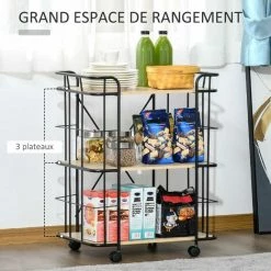 HOMCOM Chariot De Service Desserte Vintage Style Industriel 3 étagères Métal Noir MDF Aspect Bois Chêne Clair - Beige 10 HOMCOM Chariot De Service Desserte Vintage Style Industriel 3 étagères Métal Noir MDF Aspect Bois Chêne Clair - Beige -France HOMCOM Soldes 2022 42224764 4