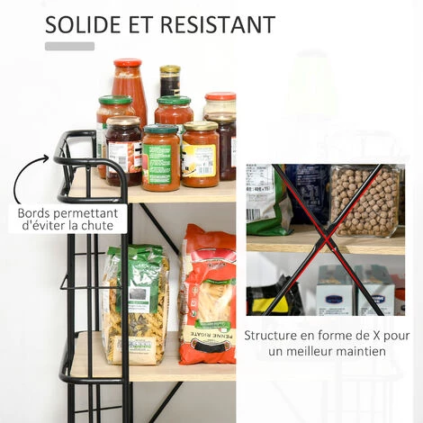 HOMCOM Chariot De Service Desserte Vintage Style Industriel 3 étagères Métal Noir MDF Aspect Bois Chêne Clair - Beige 7 HOMCOM Chariot De Service Desserte Vintage Style Industriel 3 étagères Métal Noir MDF Aspect Bois Chêne Clair - Beige – Image 5