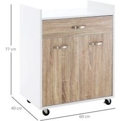 HOMCOM Chariot De Service Desserte De Cuisine à Roulettes Tiroir Placard 2 Portes étagère Panneaux Particules Blanc Aspect Chêne Clair - Beige 9 HOMCOM Chariot De Service Desserte De Cuisine à Roulettes Tiroir Placard 2 Portes étagère Panneaux Particules Blanc Aspect Chêne Clair - Beige -France HOMCOM Soldes 2022 42224766 3