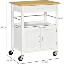 HOMCOM Desserte De Cuisine Multi-rangements - Dim. 73L X 50l X 91H Cm - Poignées Métal MDF Blanc Plateau Bois Bambou Verni - Blanc 9 HOMCOM Desserte De Cuisine Multi-rangements - Dim. 73L X 50l X 91H Cm - Poignées Métal MDF Blanc Plateau Bois Bambou Verni - Blanc -France HOMCOM Soldes 2022 42224771 3