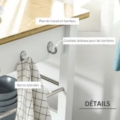 HOMCOM Desserte De Cuisine Multi-rangements - Dim. 73L X 50l X 91H Cm - Poignées Métal MDF Blanc Plateau Bois Bambou Verni - Blanc 10 HOMCOM Desserte De Cuisine Multi-rangements - Dim. 73L X 50l X 91H Cm - Poignées Métal MDF Blanc Plateau Bois Bambou Verni - Blanc -France HOMCOM Soldes 2022 42224771 4