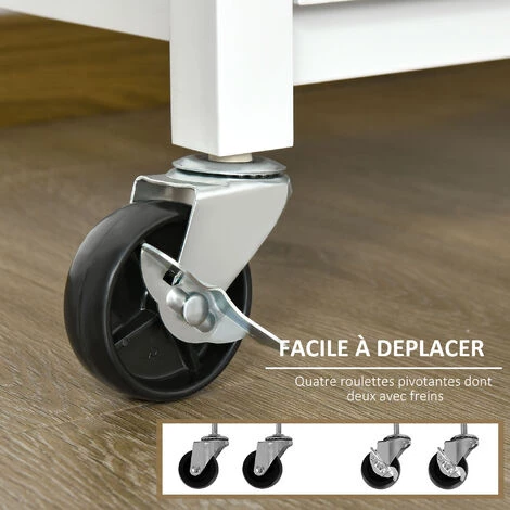 HOMCOM Desserte De Cuisine Multi-rangements - Dim. 73L X 50l X 91H Cm - Poignées Métal MDF Blanc Plateau Bois Bambou Verni - Blanc 7 HOMCOM Desserte De Cuisine Multi-rangements - Dim. 73L X 50l X 91H Cm - Poignées Métal MDF Blanc Plateau Bois Bambou Verni - Blanc – Image 5