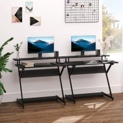HOMCOM Bureau Informatique Gamer Avec étagères Dim. 100L X 60l X 85,5H Cm MDF Métal Noir -France HOMCOM Soldes 2022 42224777 2
