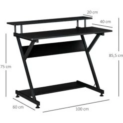 HOMCOM Bureau Informatique Gamer Avec étagères Dim. 100L X 60l X 85,5H Cm MDF Métal Noir -France HOMCOM Soldes 2022 42224777 3