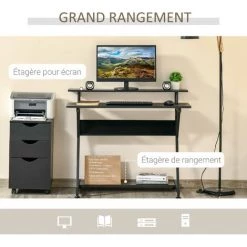 HOMCOM Bureau Informatique Gamer Avec étagères Dim. 100L X 60l X 85,5H Cm MDF Métal Noir -France HOMCOM Soldes 2022 42224777 4