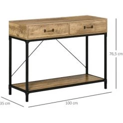 HOMCOM Console Table D'appoint Design Industriel Dim. 100L X 35l X 76H Cm 2 Tiroirs Poignées Laiton Vieilli étagère Métal Noir Aspect Bois Veinage - Marron 9 HOMCOM Console Table D'appoint Design Industriel Dim. 100L X 35l X 76H Cm 2 Tiroirs Poignées Laiton Vieilli étagère Métal Noir Aspect Bois Veinage - Marron -France HOMCOM Soldes 2022 42224779 3