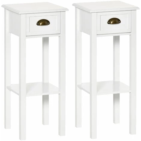 HOMCOM Lot De 2 Tables D'appoint Bout De Canapé Guéridon - Tiroir, étagère - Dim. 30L X 30l X 75H Cm - Poignées Coquilles Laiton Vieilli MDF Blanc 3 HOMCOM Lot De 2 Tables D'appoint Bout De Canapé Guéridon - Tiroir, étagère - Dim. 30L X 30l X 75H Cm - Poignées Coquilles Laiton Vieilli MDF Blanc