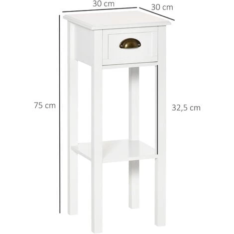HOMCOM Lot De 2 Tables D'appoint Bout De Canapé Guéridon - Tiroir, étagère - Dim. 30L X 30l X 75H Cm - Poignées Coquilles Laiton Vieilli MDF Blanc 5 HOMCOM Lot De 2 Tables D'appoint Bout De Canapé Guéridon - Tiroir, étagère - Dim. 30L X 30l X 75H Cm - Poignées Coquilles Laiton Vieilli MDF Blanc – Image 3