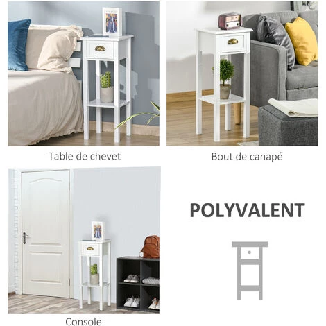 HOMCOM Lot De 2 Tables D'appoint Bout De Canapé Guéridon - Tiroir, étagère - Dim. 30L X 30l X 75H Cm - Poignées Coquilles Laiton Vieilli MDF Blanc 7 HOMCOM Lot De 2 Tables D'appoint Bout De Canapé Guéridon - Tiroir, étagère - Dim. 30L X 30l X 75H Cm - Poignées Coquilles Laiton Vieilli MDF Blanc – Image 5