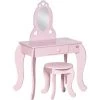 HOMCOM Coiffeuse Enfant Design Girly Avec Motifs à Coeur - Tabouret Inclus - Dim. 60L X 36l X 88H Cm - Tiroir, Miroir - MDF - Rose - Rose
