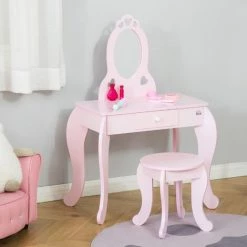 HOMCOM Coiffeuse Enfant Design Girly Avec Motifs à Coeur - Tabouret Inclus - Dim. 60L X 36l X 88H Cm - Tiroir, Miroir - MDF - Rose - Rose 10 HOMCOM Coiffeuse Enfant Design Girly Avec Motifs à Coeur - Tabouret Inclus - Dim. 60L X 36l X 88H Cm - Tiroir, Miroir - MDF - Rose - Rose -France HOMCOM Soldes 2022 42502401 4