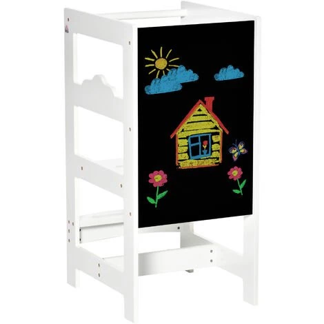 HOMCOM Tour D'apprentissage Tableau à Craie 2 En 1 - Tour D'observation Pour Enfant 3-6 Ans - Marches Antidérapantes, Barreau, Hauts Rebords De Sécurité - MDF Blanc Noir - Blanc 3 HOMCOM Tour D'apprentissage Tableau à Craie 2 En 1 - Tour D'observation Pour Enfant 3-6 Ans - Marches Antidérapantes, Barreau, Hauts Rebords De Sécurité - MDF Blanc Noir - Blanc