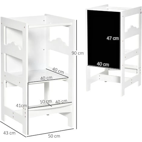 HOMCOM Tour D'apprentissage Tableau à Craie 2 En 1 - Tour D'observation Pour Enfant 3-6 Ans - Marches Antidérapantes, Barreau, Hauts Rebords De Sécurité - MDF Blanc Noir - Blanc 5 HOMCOM Tour D'apprentissage Tableau à Craie 2 En 1 - Tour D'observation Pour Enfant 3-6 Ans - Marches Antidérapantes, Barreau, Hauts Rebords De Sécurité - MDF Blanc Noir - Blanc – Image 3