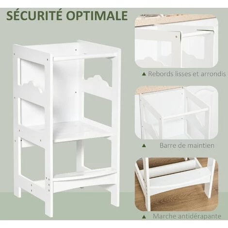 HOMCOM Tour D'apprentissage Tableau à Craie 2 En 1 - Tour D'observation Pour Enfant 3-6 Ans - Marches Antidérapantes, Barreau, Hauts Rebords De Sécurité - MDF Blanc Noir - Blanc 7 HOMCOM Tour D'apprentissage Tableau à Craie 2 En 1 - Tour D'observation Pour Enfant 3-6 Ans - Marches Antidérapantes, Barreau, Hauts Rebords De Sécurité - MDF Blanc Noir - Blanc – Image 5