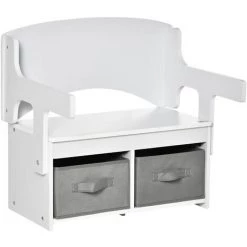 HOMCOM Banc Bureau Tiroirs 3 En 1 Pour Enfant - Accoudoirs Dossier Relevable - MDF Non Tissé Blanc Gris