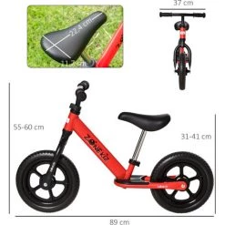 HOMCOM Draisienne Enfant Roues 12" EVA Hauteur Selle Et Guidon Réglable Cale-pied Antidérapant Acier Rouge Noir - Rouge -France HOMCOM Soldes 2022 42502405 3