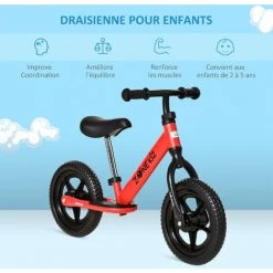 HOMCOM Draisienne Enfant Roues 12" EVA Hauteur Selle Et Guidon Réglable Cale-pied Antidérapant Acier Rouge Noir - Rouge -France HOMCOM Soldes 2022 42502405 4