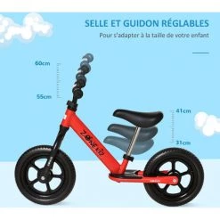 HOMCOM Draisienne Enfant Roues 12" EVA Hauteur Selle Et Guidon Réglable Cale-pied Antidérapant Acier Rouge Noir - Rouge -France HOMCOM Soldes 2022 42502405 5