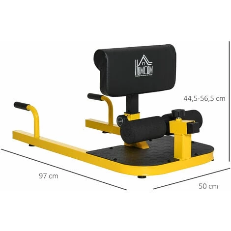 HOMCOM Banc à Squat Sissy Squat Machine à Squat Appareil De Musculation Hauteur Coussin Et Rouleaux Réglables Acier Jaune Noir 5 HOMCOM Banc à Squat Sissy Squat Machine à Squat Appareil De Musculation Hauteur Coussin Et Rouleaux Réglables Acier Jaune Noir – Image 3