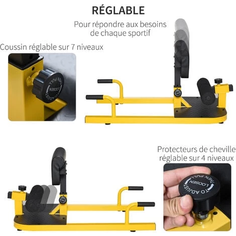 HOMCOM Banc à Squat Sissy Squat Machine à Squat Appareil De Musculation Hauteur Coussin Et Rouleaux Réglables Acier Jaune Noir 6 HOMCOM Banc à Squat Sissy Squat Machine à Squat Appareil De Musculation Hauteur Coussin Et Rouleaux Réglables Acier Jaune Noir – Image 4