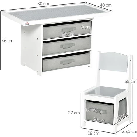 HOMCOM Ensemble Table Et Chaises Enfant - Set De 3 Pièces + 5 Tiroirs Non Tissés - Table étagère Pour Jouets 2 En 1 - Plateau Double Face Blanc Ou Circuit - 2 Voitures Incluses - MDF Blanc Gris 5 HOMCOM Ensemble Table Et Chaises Enfant - Set De 3 Pièces + 5 Tiroirs Non Tissés - Table étagère Pour Jouets 2 En 1 - Plateau Double Face Blanc Ou Circuit - 2 Voitures Incluses - MDF Blanc Gris – Image 3