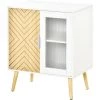 HOMCOM Buffet Meuble De Rangement Design Scandinave 2 Portes Avec étagère Dim. 60L X 40l X 72H Cm MDF Panneaux Particules Blanc Portes Motif Graphique Aspect Bois Clair Et Acrylique - Blanc