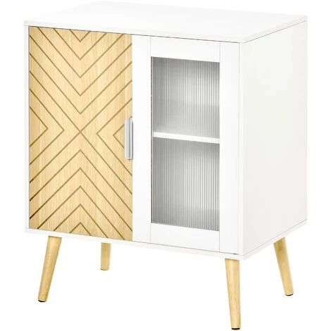 HOMCOM Buffet Meuble De Rangement Design Scandinave 2 Portes Avec étagère Dim. 60L X 40l X 72H Cm MDF Panneaux Particules Blanc Portes Motif Graphique Aspect Bois Clair Et Acrylique - Blanc 3 HOMCOM Buffet Meuble De Rangement Design Scandinave 2 Portes Avec étagère Dim. 60L X 40l X 72H Cm MDF Panneaux Particules Blanc Portes Motif Graphique Aspect Bois Clair Et Acrylique - Blanc