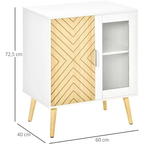 HOMCOM Buffet Meuble De Rangement Design Scandinave 2 Portes Avec étagère Dim. 60L X 40l X 72H Cm MDF Panneaux Particules Blanc Portes Motif Graphique Aspect Bois Clair Et Acrylique - Blanc 5 HOMCOM Buffet Meuble De Rangement Design Scandinave 2 Portes Avec étagère Dim. 60L X 40l X 72H Cm MDF Panneaux Particules Blanc Portes Motif Graphique Aspect Bois Clair Et Acrylique - Blanc – Image 3