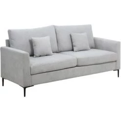 HOMCOM Canapé 2 Places Grand Confort - Dim. 190L X 77l X 88H Cm - épais Garnissage Mousse Haute Densité 25D - 2 Coussins Offerts - Piètement Métal Noir Tissu Aspect Lin Gris Clair