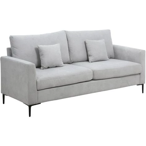 HOMCOM Canapé 2 Places Grand Confort - Dim. 190L X 77l X 88H Cm - épais Garnissage Mousse Haute Densité 25D - 2 Coussins Offerts - Piètement Métal Noir Tissu Aspect Lin Gris Clair 3 HOMCOM Canapé 2 Places Grand Confort - Dim. 190L X 77l X 88H Cm - épais Garnissage Mousse Haute Densité 25D - 2 Coussins Offerts - Piètement Métal Noir Tissu Aspect Lin Gris Clair