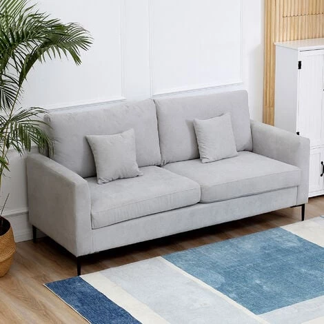 HOMCOM Canapé 2 Places Grand Confort - Dim. 190L X 77l X 88H Cm - épais Garnissage Mousse Haute Densité 25D - 2 Coussins Offerts - Piètement Métal Noir Tissu Aspect Lin Gris Clair 4 HOMCOM Canapé 2 Places Grand Confort - Dim. 190L X 77l X 88H Cm - épais Garnissage Mousse Haute Densité 25D - 2 Coussins Offerts - Piètement Métal Noir Tissu Aspect Lin Gris Clair – Image 2