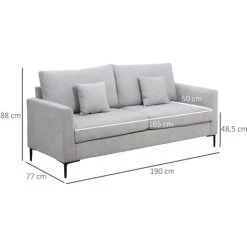 HOMCOM Canapé 2 Places Grand Confort - Dim. 190L X 77l X 88H Cm - épais Garnissage Mousse Haute Densité 25D - 2 Coussins Offerts - Piètement Métal Noir Tissu Aspect Lin Gris Clair 9 HOMCOM Canapé 2 Places Grand Confort - Dim. 190L X 77l X 88H Cm - épais Garnissage Mousse Haute Densité 25D - 2 Coussins Offerts - Piètement Métal Noir Tissu Aspect Lin Gris Clair -France HOMCOM Soldes 2022 42717428 3