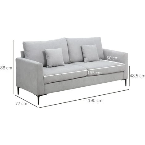 HOMCOM Canapé 2 Places Grand Confort - Dim. 190L X 77l X 88H Cm - épais Garnissage Mousse Haute Densité 25D - 2 Coussins Offerts - Piètement Métal Noir Tissu Aspect Lin Gris Clair 5 HOMCOM Canapé 2 Places Grand Confort - Dim. 190L X 77l X 88H Cm - épais Garnissage Mousse Haute Densité 25D - 2 Coussins Offerts - Piètement Métal Noir Tissu Aspect Lin Gris Clair – Image 3